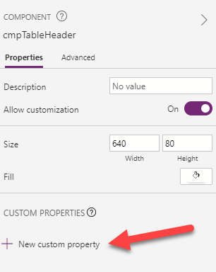 Add custom properties to component